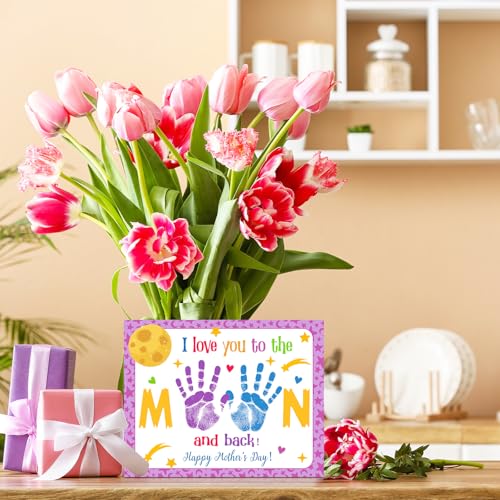 48 Sets Mother's Day Handprint Crafts DIY Religious Hand Keepsake Craft Gifts with Flower Stickers for Mom Dad Home Party Activities (48 Count)