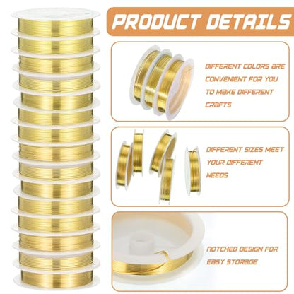 15 Pcs 5 Size Copper Wire 18 20 22 26 32 Gauge Tarnish Resistant Jewelry Wire for Jewelry Making 121 Yard Metal Beading Crafting (370.56 Foot)