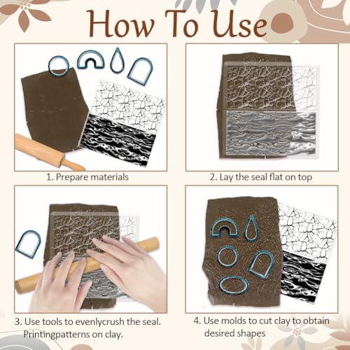 Natural Texture Polymer Clay Texture Sheets Cracks Water Pattern Silicone Texture Stamp Clay Modeling Pattern Pad Texture Sheets for Polymer Clay Making Earrings Jewelry