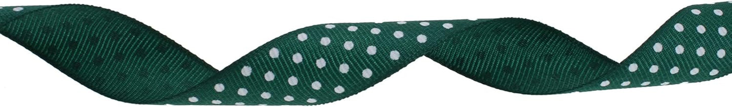 Polka Dot Grosgrain Ribbon 25 Yard Each Roll 100% Polyester (3/4", Dark Green) - Crafty Corner