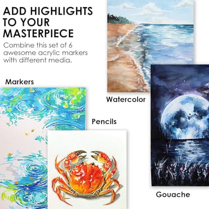 6 White Acrylic Paint Markers