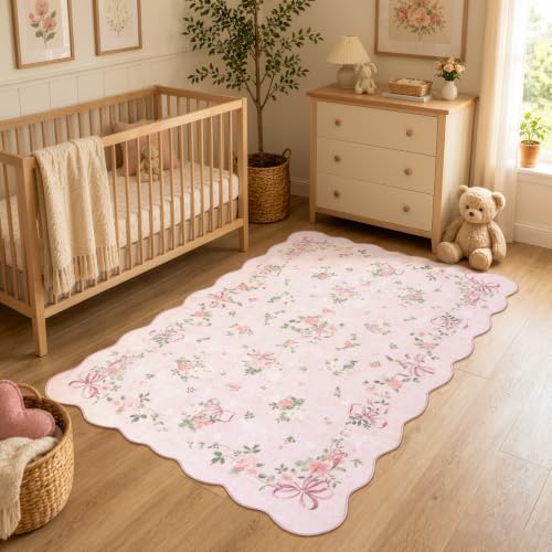 Pink Bow Floral Bedroom Rug