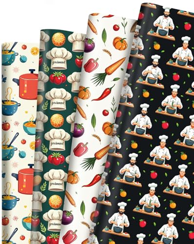 12 Sheets Chef Cooking Wrapping Paper (12 Count)