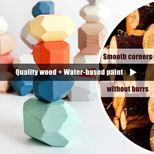 36 PCS Wooden Sorting Stacking Rocks Stones