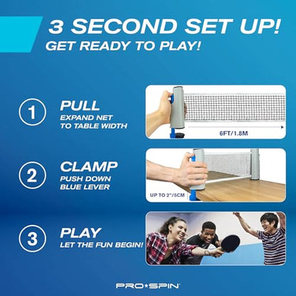Portable Ping Pong Set with Retractable Ping Pong Net for Any Table