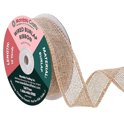 1 Inch Wide Natural Wired Burlap Ribbon for Crafts (30 Foot)