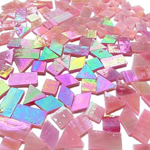 Magic Iridescent Pink Stained Glass Mosaic Tiles for Crafts (9 Ounce)