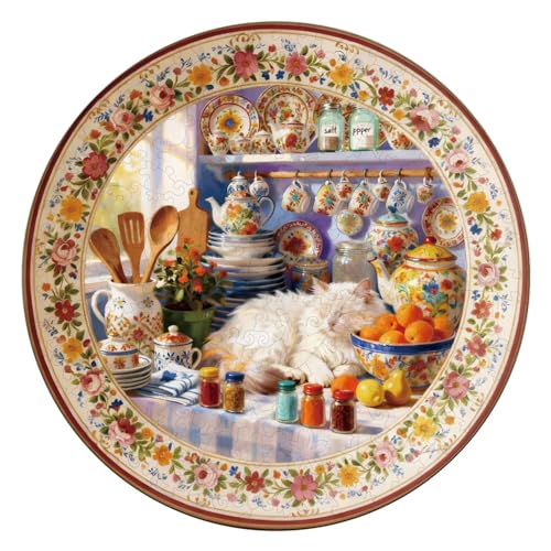 Sunlit Cat Kitchen Puzzles Adults Gifts Wooden 100 Pieces 8.5 * 8.5in (100 Count)