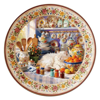Sunlit Cat Kitchen Puzzles Adults Gifts Wooden 100 Pieces 8.5 * 8.5in (100 Count)