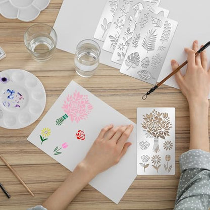 9PCS Metal Stencils Wood Burning Stencil Plant and Insect Mixed Metal Stencil Butterfly Flower Stencils for Journaling Engraving Templates for Wood Carving Drawing Scrapbooking Craft DIY (9 Count)