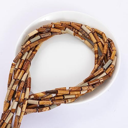 Natural Blown Picture Stone Cylinder Tube Beads 4x13mm 38cm (28 Count)