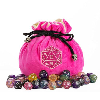 Large DND Dice Bag with Pockets Pink Storage Bag for D&D RPG Game (21 Ounce)