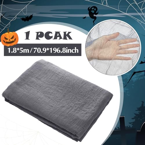 Halloween Cheese cloth 70.87 x 196.85 Inch Gray Cheesecloth Roll for Crafts Large Cotton Muslin Gauze Fabric for Halloween Outdoor & Indoor Spooky Decoration