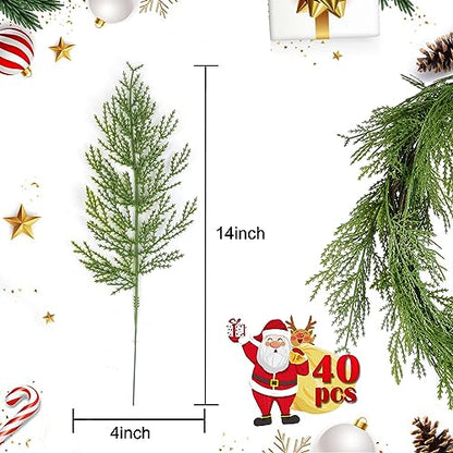 40 Pcs Artificial Cedar Picks Faux Cedar Branches Fake Cypress Stems Plastic Pine Greenery Christmas Picks and Sprays DIY Accessories for Crafts Wreath Holiday Home Decor (40 Count)