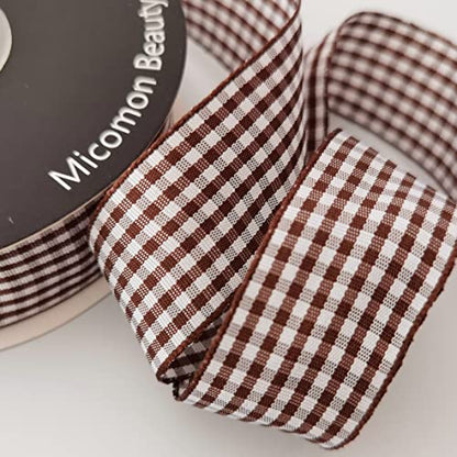 Brown Gingham Plaid Checked Ribbon 25 Yard Each Roll 100% Polyester (75 Foot)