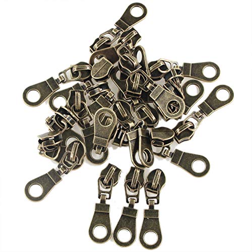 5 Antique Brass Metallic Nylon Coil Zippers by The Yard Bulk 10 Yards White Tape with 25pcs Antique Brass Sliders for DIY Sewing Tailor Craft Bag