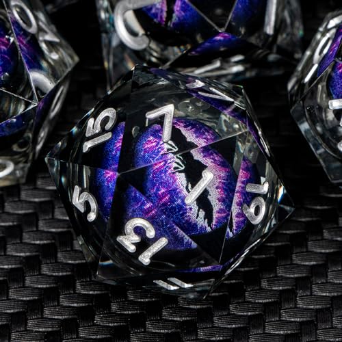 DND Resin Dice Dragon Eye Dice Liquid Core Purple Sharp Edged Dice Set with Gift Box