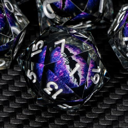 DND Resin Dice Dragon Eye Dice Liquid Core Purple Sharp Edged Dice Set with Gift Box
