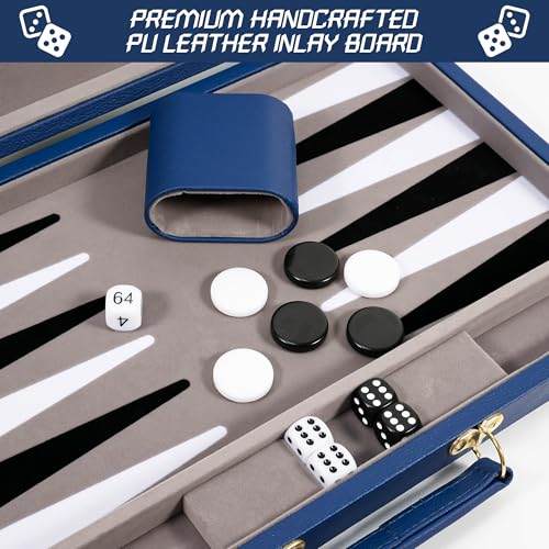 Dark Blue 15 Inch Backgammon Sets for Adults (39 Count)