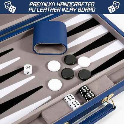 Dark Blue 15 Inch Backgammon Sets for Adults (39 Count)