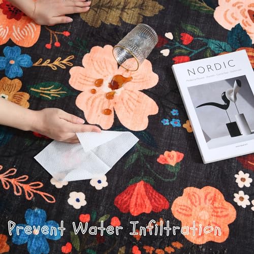 Living Room Rug 6x9 Rug Machine Washable Boho Area Rug Non Slip Floral Vintage Low Pile Large Rug for Living Room