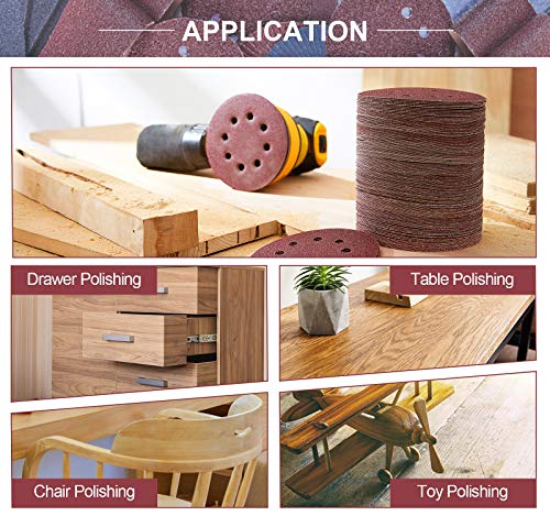 150 PCS Sanding Disc 60 80 100 120 150 180 240 320 400 600 Grit Sanding Discs 5 Inch 8 Hole Hook and Loop Sanding Discs for Random Orbital Sander (150 Count)