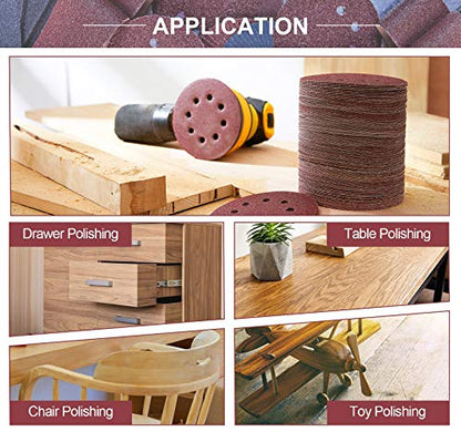 150 PCS Sanding Disc 60 80 100 120 150 180 240 320 400 600 Grit Sanding Discs 5 Inch 8 Hole Hook and Loop Sanding Discs for Random Orbital Sander (150 Count)