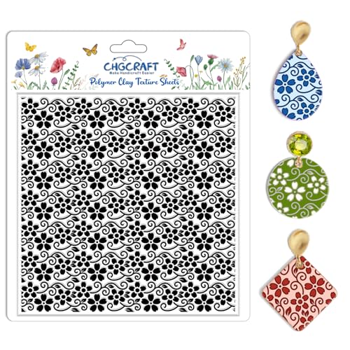 Vine Small Flowers Pattern Polymer Clay Texture Sheet Plant Leaves Silicone Texture Mat for Polymer Clay Making Earrings Jewelry DIY Crafts 5.5 × 5.5 Inch