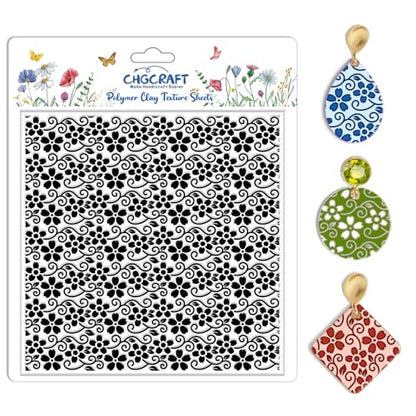 Vine Small Flowers Pattern Polymer Clay Texture Sheet Plant Leaves Silicone Texture Mat for Polymer Clay Making Earrings Jewelry DIY Crafts 5.5 × 5.5 Inch