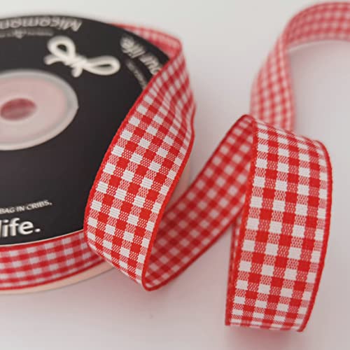 Red and White 100% Polyester Gingham Ribbon 25 Yards Each Roll (75 Foot)