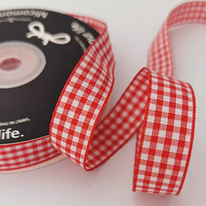 Red and White 100% Polyester Gingham Ribbon 25 Yards Each Roll (75 Foot)