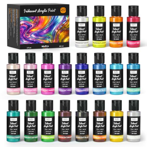 20 Colors Iridescent Acrylic Paint Set (40 Fl Oz)