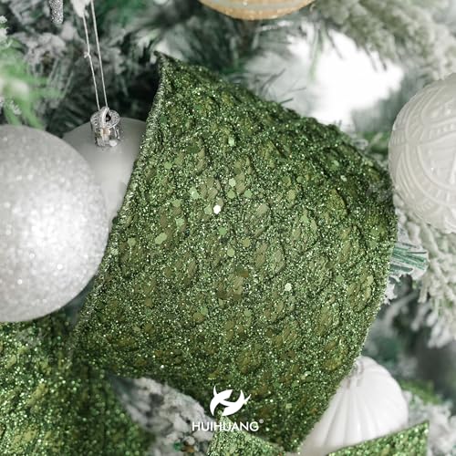 Glitter Moss Green Diamond Wired Christmas Ribbon 4" x 10 Yds (30 Foot)