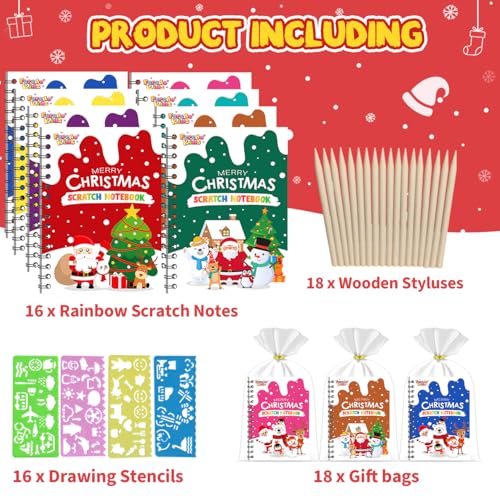 16 Pack Christmas Scratch Notebook Art Party Favors for Kids (16 Count)