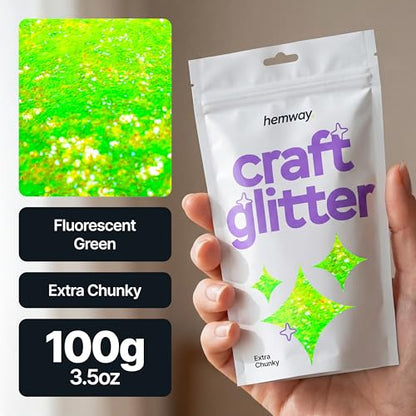 Craft Glitter Fluorescent Green 100g Extra Chunky Glitter (100 grams)