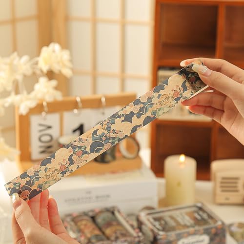 12 Rolls Kyoto Charm Washi Tape Set Japanese Arts Adhesive Tapes Geometric Garden Decorative Masking Tape Sets for Craft (12 Count)