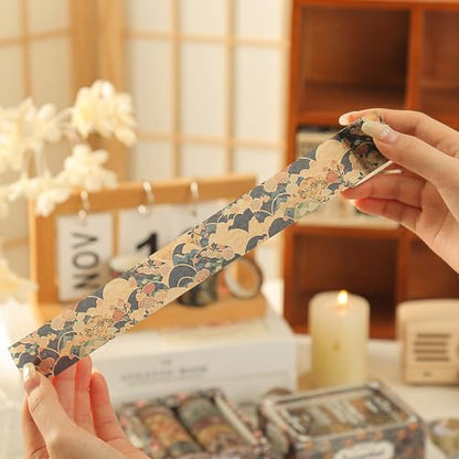 12 Rolls Kyoto Charm Washi Tape Set Japanese Arts Adhesive Tapes Geometric Garden Decorative Masking Tape Sets for Craft (12 Count)
