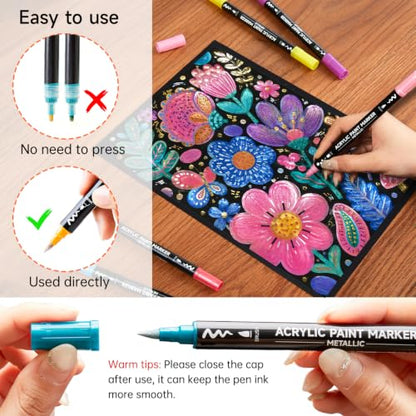 28 Metallic Brush & Dot Tip Acrylic Paint Markers (28 Count)