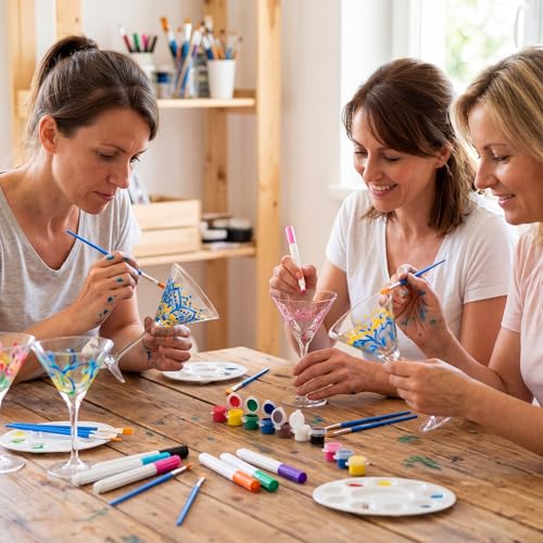 4 Sets Paint Your Own Martini Glasses DIY Kit Personalized Wine Glass Kit with 12 Colors Acrylic 12 Colors Markers Pens Design Your Own Martini Glass for Craft Decoration (4 Count)