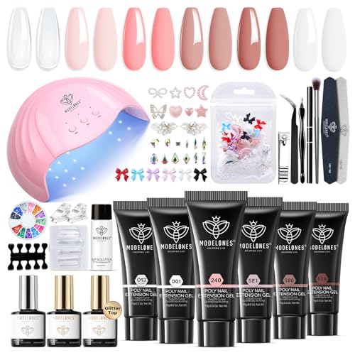 Poly Extension Gel Nail Kit 6 Colors with 48W UV Lamp Pink Nude