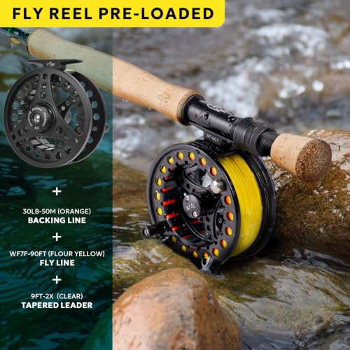Fly Fishing Rod Combo Starter Kit 4 Piece 7WT 9FT Emerald Green 24T Carbon Fiber Trout Fly Rod with Reel