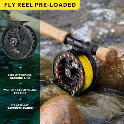 Fly Fishing Rod Combo Starter Kit 4 Piece 7WT 9FT Emerald Green 24T Carbon Fiber Trout Fly Rod with Reel