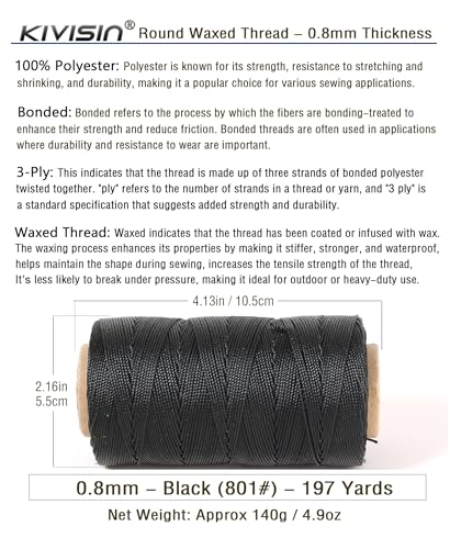 Bonded 0.8mm Round Waxed Polyester Cord (591 Foot)