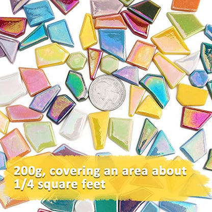 Iridescent Glass Mosaic Tiles for Crafts Bulk (7.06 Ounce)