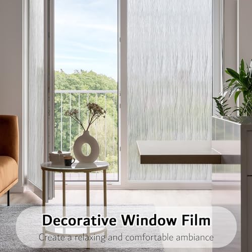 Frosted Window Privacy Film Non Adhesive Window Cling Removable Glass Covering Clear Water Opaque Window Film for Home Anti UV 35.4x157.4 inches