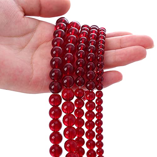 Smooth Garnet Red Glass Crystal Round Loose BeadsFor Jewelry Making DIY Bracelet Necklace Accessories 12mm 34pcs 15" Strand (16 Count)