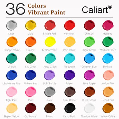 36 Colors Acrylic Paint Set with 12 Brushes (72 Fl Oz)