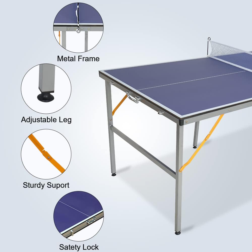 4.5FT/6FT/8FT Mid-Size Table Tennis Table Ping-Pong Table Set Foldable & Portable Table Indoor Outdoor for Family Game