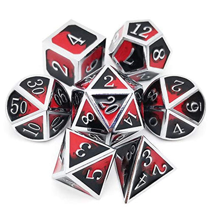 Metal DND Dice Set Silver Red Black Enamel Vampire D&D Dice with Leather Dice Bag Compatible with Dungeons and Dragons TTRPG Gift for DND Lovers Players Masters