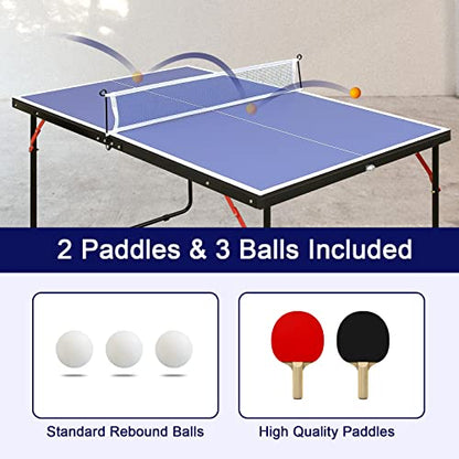 4.5FT/8FT/9FT Mid-Size Table Tennis Table (Blue, 4.5FT)